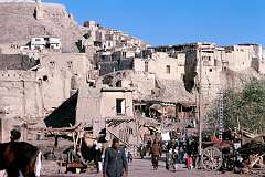 Houses below the crumbling Citadel, Ghazni's fortress, destroyed by the British during the First Anglo-Afghan War (1839-1842).