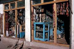 Handicraft shops in the bazaar of Ghazni. The town is famous for its embroidered sheepskin coats, among others.