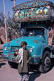 Afghani trucks are often rolling works of art, with wooden panelling covered in paintings, usually of a religious nature.