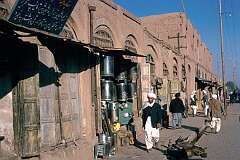 Shops specialising in metalware line the sidewalk of this street in the old city of Herat. There are whole streets dedicated to particular trades.