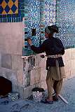 The Shrine to Ali in Mazar-e-Sharif was built in 1481. The original decorations are long since lost but recent repairs have restored it to its former glory. Replacing tiles is an ongoing process.