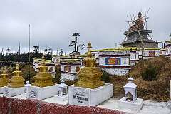 The 108 Buddhist Stupas around a golden Buddha statue in Mandala Top, a sacred Buddhist pilgrimage site at 3214 metres altitude, 27 kilometres south of Dirang.