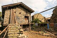 Reconstructed house in Thembang Heritage Village, with indigenous Monpa architecture; it was destroyed in the 1962 war with the Chinese, but rebuilt.