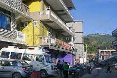 The main street, the Chariduar to Tawang Road, in Dirang.