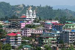 View to the Catholic Cathedral of St Joseph, from the Gompa Buddhist Temple, the Centre for Buddhist Studies on top of a hill in Itanagar.