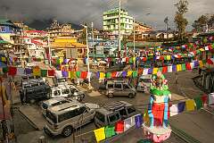 View from Hotel Tawang Centre Point of the Old Market in Tawang, with Buddhist prayer flags.