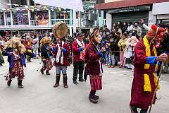 The Carnival Parade, with many colourful dancers, on the last day of the Tawang Festival.