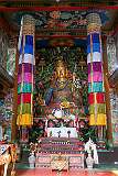 The fierce-looking Buddhist sage Padmasambhava in the main prayer hall of the Khinmey Nyingma Monastery.