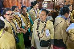 Apatani women singing and dancing at the wedding party.