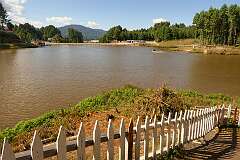 The view to the dam of Seeh Lake, an artificial lake near Old Ziro.