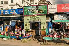 Shops along Mahatma Gandhi (MG) Road in Hapoli, main town of Ziro valley.