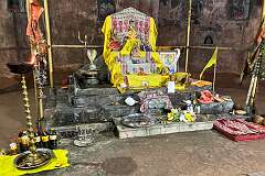 Altar in the inner sanctum of Bishnu Dol, the 18th-Century temple of Vishnu, in Sivasagar.