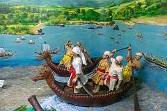 Display in the Assam Tai Museum of the naval Battle of Saraighat, fought in 1671 between the Mughal Empire and the Ahom Kingdom.