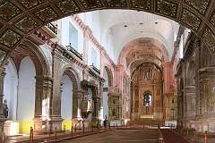View towards the altar of the Church of St. Francis of Assisi, built in Old Goa in 1661 by the Portuguese in the Portuguese Viceroyalty of India.