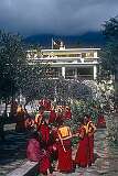 Buddhist monks in front of the Tsuglagkhang, the Dalai Lama's temple.