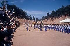 The different houses lined up in front of the grandstand.