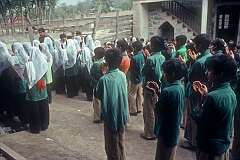 Prayer by school children in Awantipora (Awantipur).