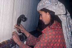 A girl weaving a carpet in Narayan Bagh.