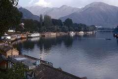 Houseboats along the Jhelum River from the Bund in Srinagar.