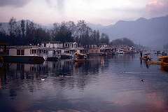 Houseboats along Gagribal from the Boulevard Road in Srinagar.
