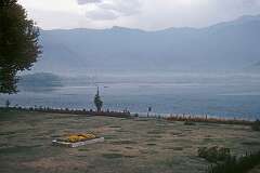 View to Dal Lake from Nasim Bagh, a Mughal garden built on the northwestern side of the lake.