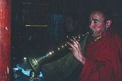 Playing the “kangling”,  Alchi Gompa.