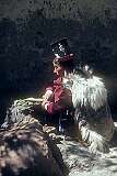 A Ladakhi woman, in traditional dress, in Khalsi.