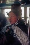 A Ladakhi woman with her headdress, in the bus.