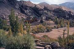 View to Bazgo, 43 kilometres west of Leh, with its ruined palace fort, pillaged by Dogra General Zorawar Singh from Kashmir and his troops in 1834.