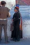 A Ladakhi women talking to an Indian military man.