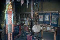 A mask, drum and other ritual objects in the Leh Palace monastery.