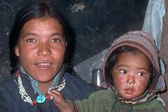 Mother and child, Tashin Nurubu's family home in Leh.