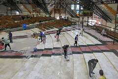 Cleaning inside the Cathedral, the church of the bishop of the diocese of Kohima.