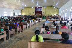 Sunday morning service in the Baptist church of the Konyak Naga village Sheanghah Chingnyu.