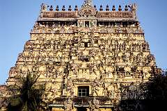 The western “gopuram” or tower of the Thillai Nataraja Temple, Chidambaran.
