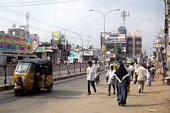 The main thoroughfare, Ghandiji Road, in Thanjavur.