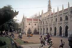 St. Thomas Cathedral Basilica at the Santhome neighbourhood in Mylapore. The present structure dates back to 1523 CE, when it was built by the Portuguese over the tomb of Thomas the Apostle.