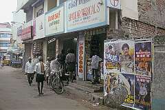 Shops and movie posters in Boo Begum Street, a back street in Chennai.
