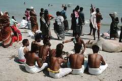 A Hindu “puja”, religious ceremony, on the beach of Rameswaram.