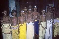 Brahman students in the Sri Meenakshi Temple in Madurai. These high-caste young men and boys learn the sacred texts and participate in the temple's rituals.