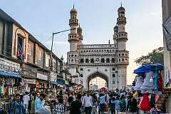 The Charminar (lit. 'four minarets'), constructed by fifth ruler of the Qutb Shahi dynasty, Muhammad Quli Qutb Shah, in 1591.