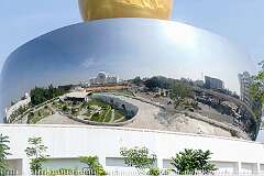 The stainless steel base of the Telangana Martyrs Memorial to the 369 students who died in 1969 in demonstrations for a separate Telangana state. It mirrors the Dr. B.R. Ambedkar Telangana State Secretariat.