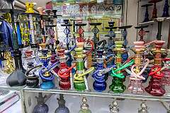 Water-pipes for sale in a shop on the Mir Alam Mandi Road in Hyderabad.