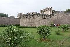 Golconda Fort, a fortified citadel and ruined city located on the western outskirts of Hyderabad. Originally built in the 11th century by the Telugu Kakatiya dynasty, out of mud walls.