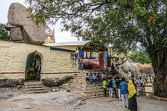The Sri Mahankali Mandir, a Hindu temple on the hill at Golconda Fort.