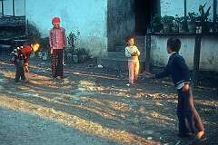 Bhutanese children playing at Jangsa Gompa, a Bhutanese Monastery.