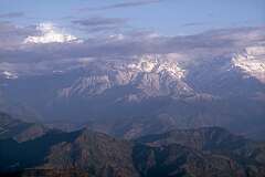 View to Mount Kanchenjunga (Kanchenzonga, 8546 m) from the Observatory Hill View Point in Darjeeling, in the Himalayan foothills.