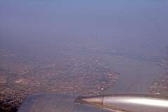 Aerial view of Kolkata with the Hooghly river.