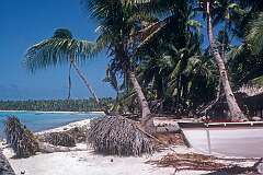 The beach on the lagoon at Tebunginako village.
