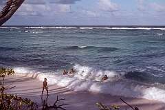 Bodysurfing in Tabwiroa village.